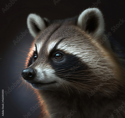 Portrait of realistic racoon