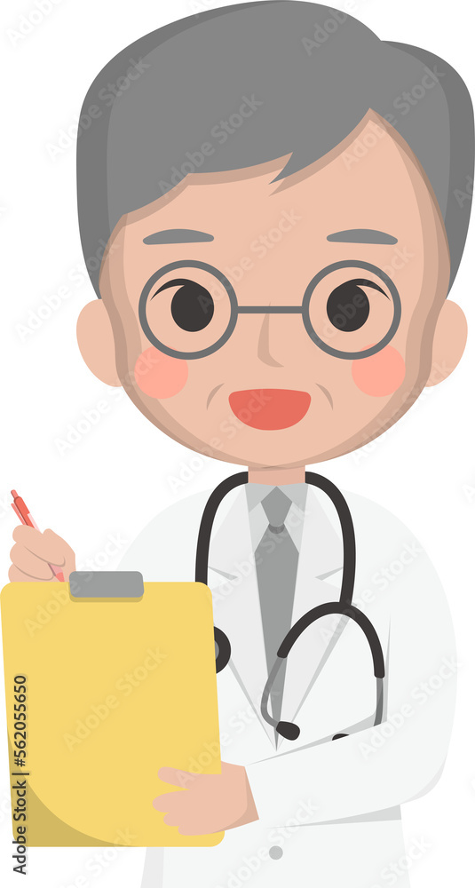 Older male medical worker diagnosis and treatment, medical staff, emoji cartoons
