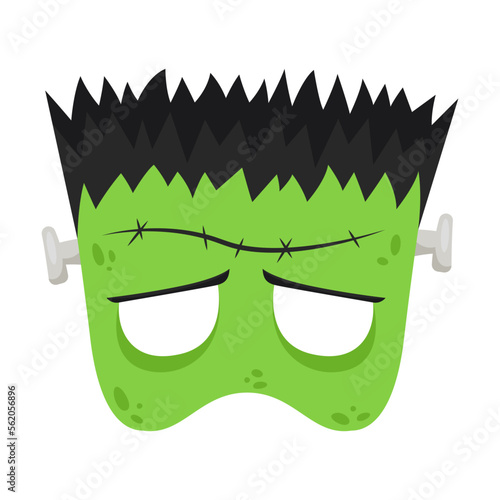 Design for creepy mask of Green Living Zombie isolated on white background. Halloween mask for children vector illustration. Halloween, holidays concept