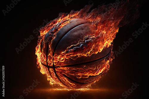 Generative AI of a Glowing Ball Burning on Fire in Orange Flames, Giving off Heat and Smoke for Competitive Basketball: A Visual representation of the Madness and Excitement of the Game
