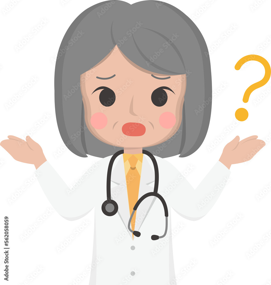 Older female medical worker questioning, medical staff, emoji cartoons Older female medical worker questioning, medical staff, emoji cartoons