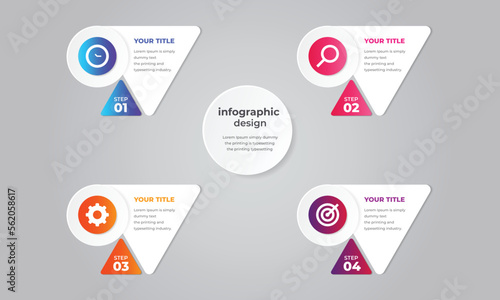 Business process infographic design template. Business concept with 4 options. Can be used for info graph, diagram, steps, timeline infographics, flow chart and business brochure.