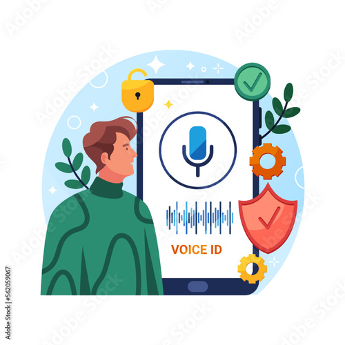 Voice id or speaker recognition, mobile security system, vector.