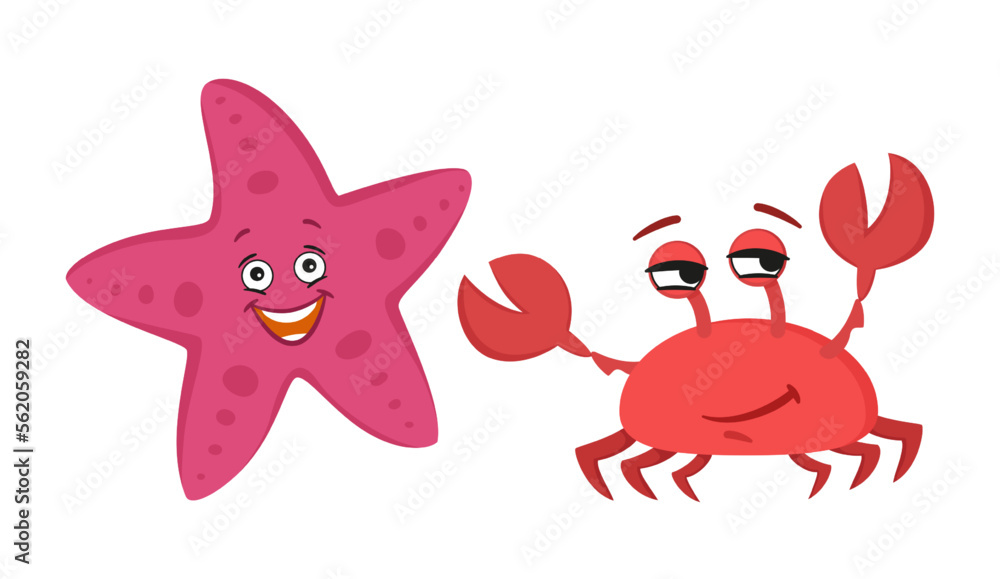 Φωτογραφία Smiling comic starfish and crab vector illustration