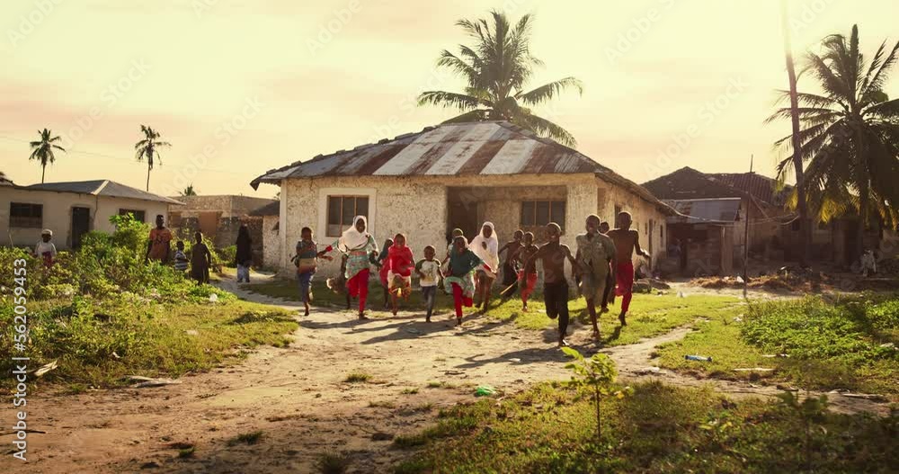 Group of African Little Children Running Towards the Camera and ...