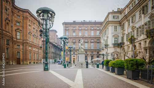 Carignano square in historic centre of Turin city, Piedmont region in northern Italy, Europe, November 21,2021