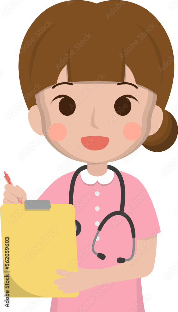 Female medical worker diagnosis and treatment, medical staff, emoji cartoons