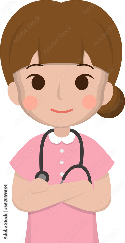 Female medical worker holding hands on chest, medical staff, facial expression cartoon Female medical worker holding hands on chest, medical staff, facial expression cartoon