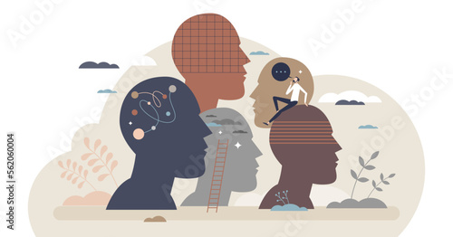 Neurodiversity as human mind variation and differences tiny person concept, transparent background. Mental awareness and psychological issues about sociability, learning, attention.