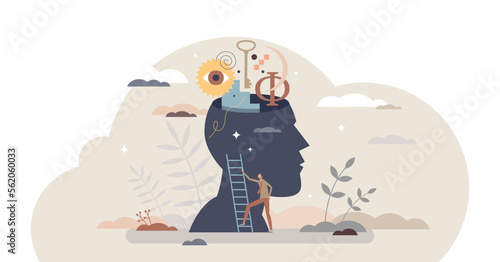 Philosophy study as learning about moral and ethics tiny person concept, transparent background. Traditional historical ideology ideas research and education illustration.