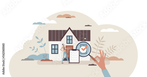 Real estate appraiser as property evaluation for sale tiny person concept, transparent background. Estimate value inspection and assessment as housing appraisal service illustration. photo