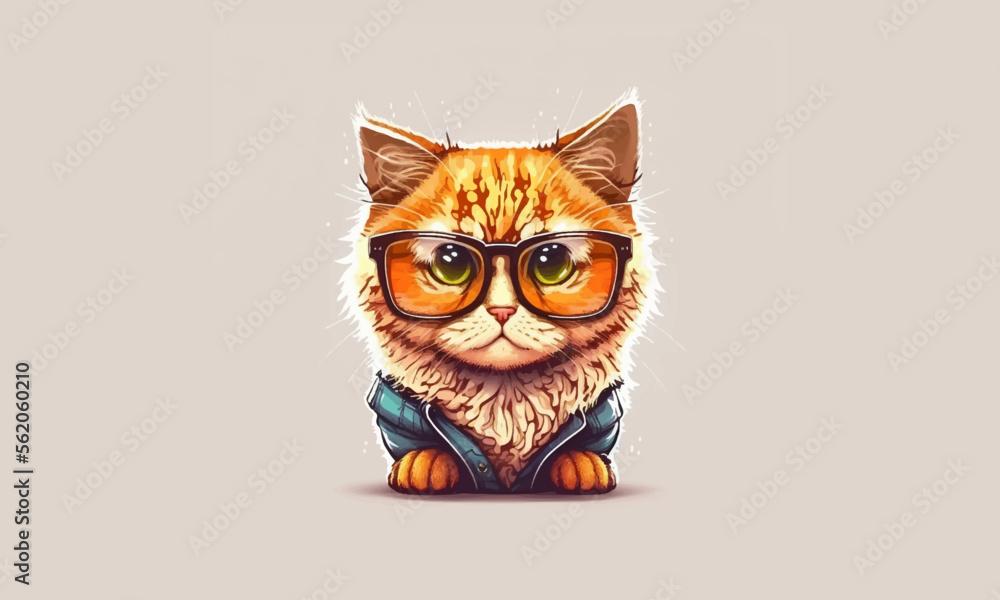 Cute cat wearing glasses cartoon vector illustration design	