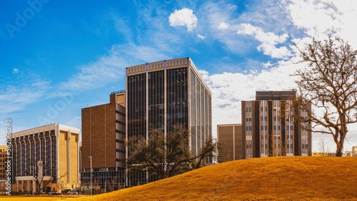 Canvas Print Panoramic Midland Texas city skyline and downtown skyscrapers over the golden gr
