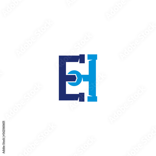 E and H Letters, Pipe and wrench Logo Desing 001