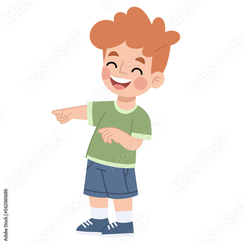 Boy laughing with pointing hand