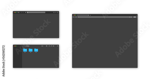 Web browser window template. Mockup of web site screen. Template of browser for laptop in black simple, flat design.