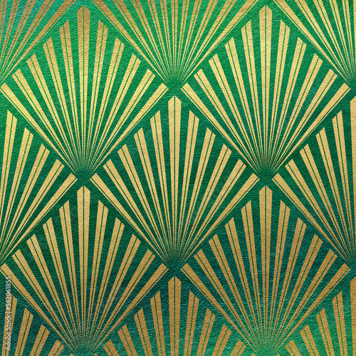 Art Deco green and gold abstract retrro background. Shine scrapbook paper universal