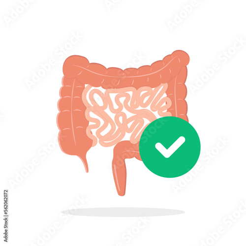 cartoon intestinal tract icon with green checkmark