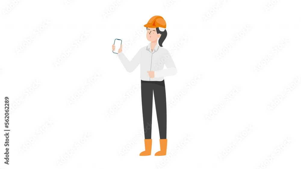 Engineer Woman showing mobile phone screen Engineer Woman showing mobile phone screen