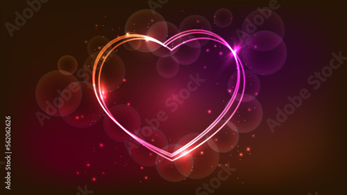 Neon frame in heart form with shining effects and sparkles