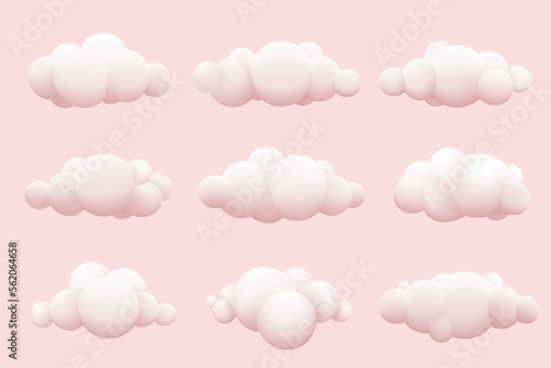 Set of cartoon pink clouds, isolated on pink background.	

