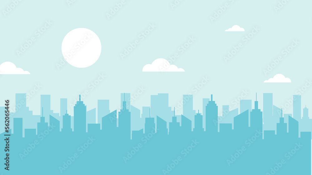 Blue City town silhouette background.
