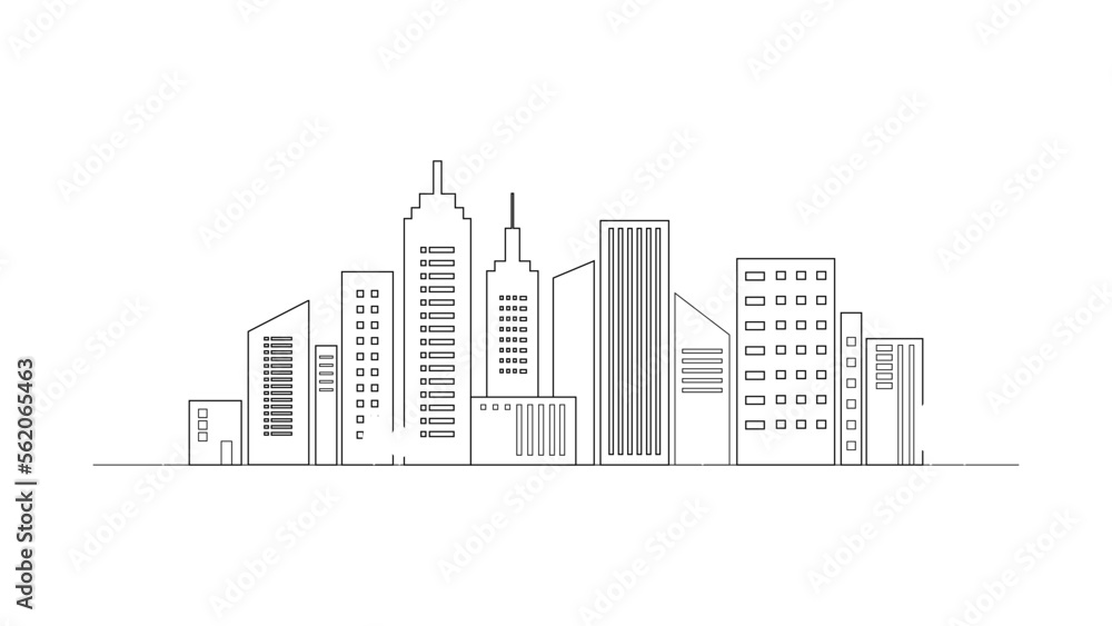 Black white City town silhouette isolated on white background.