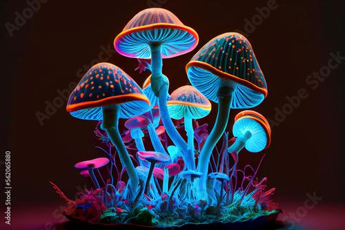 Psilocybin mushrooms, ai illustration. Commonly known as magic mushrooms, a group of fungi that contain psilocybin