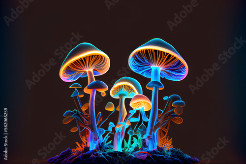 Psilocybin mushrooms, ai illustration. Commonly known as magic mushrooms, a group of fungi that contain psilocybin