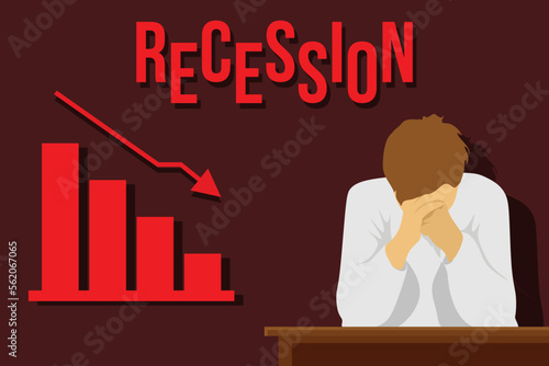 Economics recession, crashed stock market and trading loss vector graphs with indicators turned down, decline charts, red arrows. 