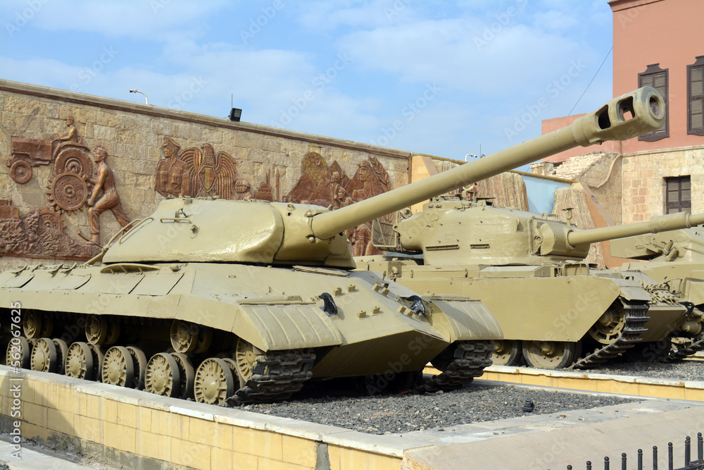 Cairo, Egypt, January 7 2023: old tanks, armored fighting vehicle used ...