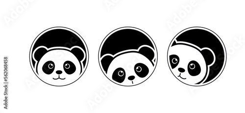 Little Panda. Cartoon Panda. Cute Panda Face. Baby Shower. Paws up over wall.