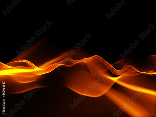 3D digital science background with glowing orange cyber particles