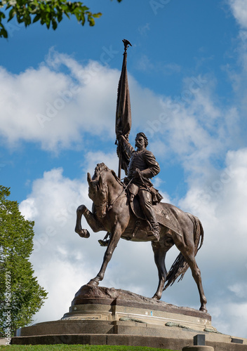 Detail of a large historical sculpture of a knight photo