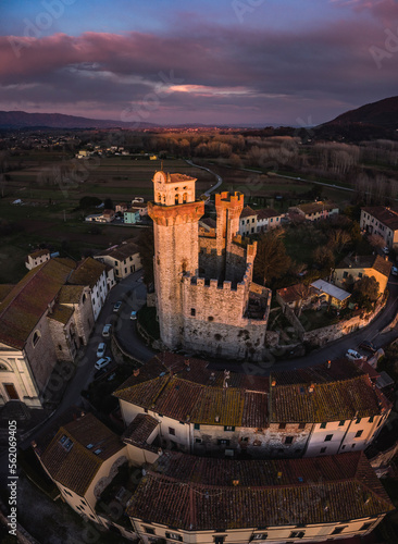 фотографія The town of Nozzano at sunset, Tuscany
