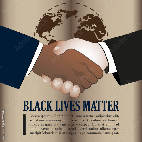 black lives matter with world map and shakehands