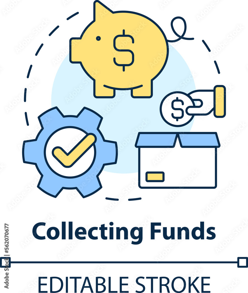 Collecting funds concept icon. Deposit processing. Treasury management service abstract idea thin line illustration. Isolated outline drawing. Editable stroke. Arial, Myriad Pro-Bold fonts used Collecting funds concept icon. Deposit processing. Treasury management service abstract idea thin line illustration. Isolated outline drawing. Editable stroke. Arial, Myriad Pro-Bold fonts used