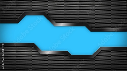 Blue black elements on futuristic polygon gray hexagon mesh - 3D Illustration