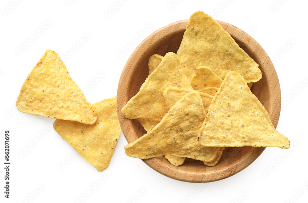 Corn chips in wooden bowl Corn chips in wooden bowl