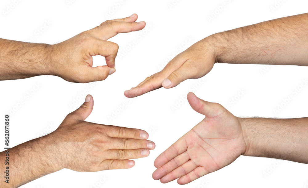 Set of man hand isolated on transparent background Set of man hand isolated on transparent background