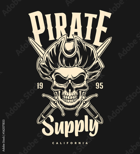 Pirate skull monochrome logo vintage design style