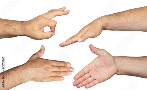 Set of man hand isolated on transparent background