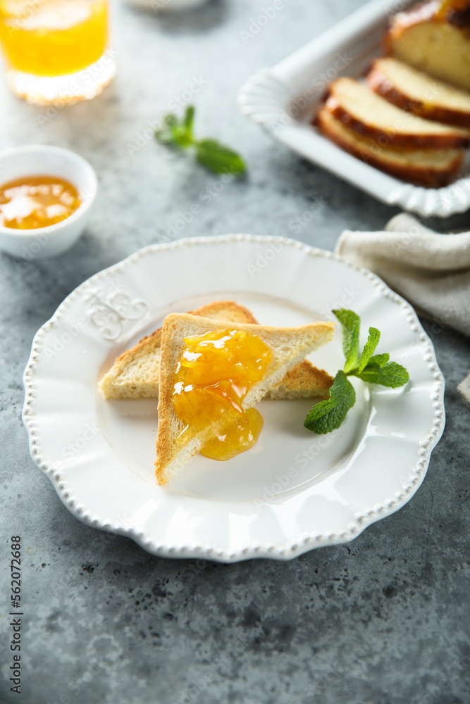 Fresh toast with orange marmalade Fresh toast with orange marmalade