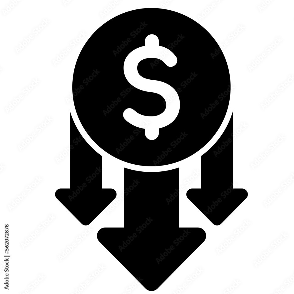 Moneda del dólar con flechas hacia abajo. Bajada. Moneda del dólar con flechas hacia abajo. Bajada.