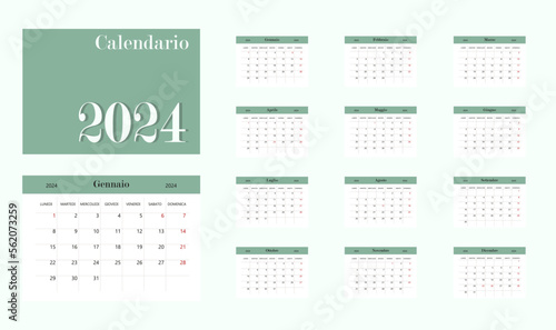 Calendar 2024 on Italian language with italian holidays	