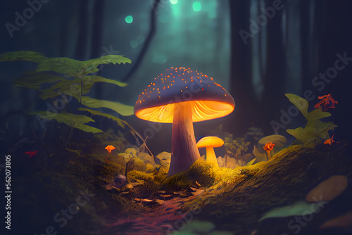 Fantasy Mushroom Light Wallpaper in the Jungle Background © Hui