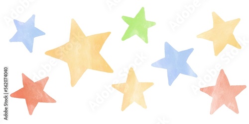 Stars painted in watercolor on a white background