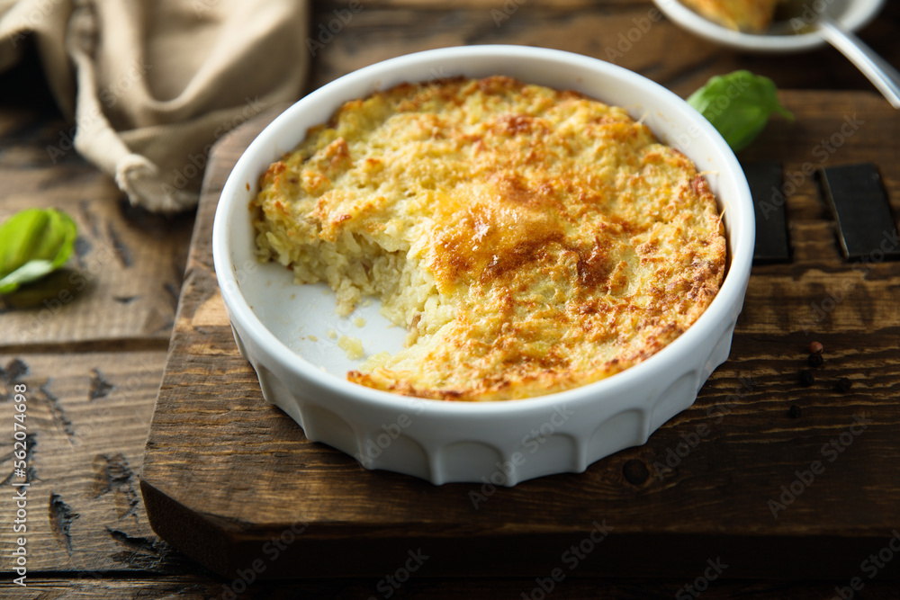 Homemade potato souffle with egg yolks Homemade potato souffle with egg yolks