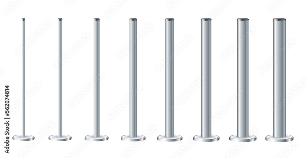 Metal poles with different diameters. metal columns. Steel pipes. Template design for urban advertising banners. Metal poles with different diameters. metal columns. Steel pipes. Template design for urban advertising banners.