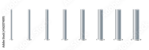 Metal poles with different diameters. metal columns. Steel pipes. Template design for urban advertising banners.